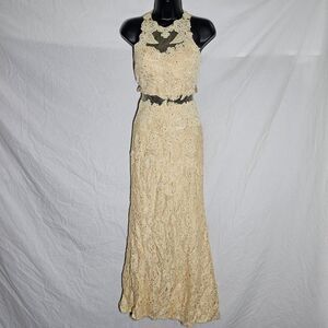 Vintage y2k cream lace sheer mesh detail mermaid dress